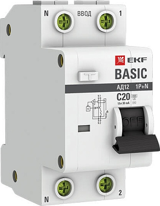 АВДТ АД-12 C20/1+N 30мА, тип АС, 4,5кА BASIC EKF РАСПРОДАЖА