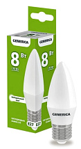 Лампа LED C35 свеча  8Вт 230В 4000К E27 800Lm GENERICA