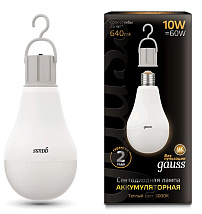 Лампа GAUSS LED A60 10W E27 3000K 640Lm с Li-Ion аккумулятором