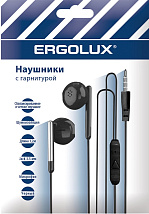 Наушники вкладыши с мик ERGOLUX ELX-WHP01P-C02 ПРОМО (проводные, 3.5мм, 1,2м, Черные, Пакет)