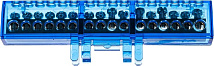 Шина изолированная KSN-6-6x9-16 BLUE сечение 6х9, 16 отв., крепление на DIN-рейку и поверхность, син