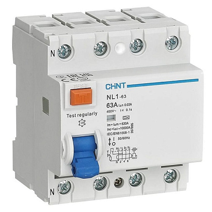 УЗО NL1-63 63/4 100mA, тип AC, 6kA CHINT