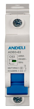 Автоматический выключатель ADB3-63 C20/1 6kA Andeli
