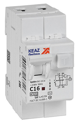 АВДТ32 OptiDin D63-22C16-AC-У3 С16/2 30мА, тип AC, 4.5кА КЭАЗ