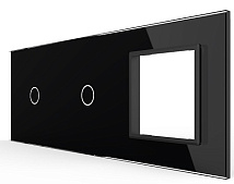 Панель для двух сенсорных выключателей и розетки Livolo, 2 клавиши (1+1), цвет черный, стекло