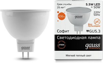 Лампа LED MR16 GU5.3 3000К 5.5Вт 430Лм Elementary Gauss