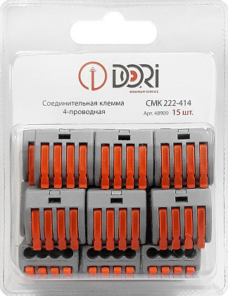 Клемма рычажковая 4 отверстия 0,08-2,5 (уп. 15шт) СМК222-414 серая DORI, уп