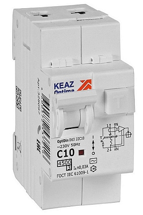АВДТ32 OptiDin D63-22C10-AC-У3 С10/2 30мА, тип AC, 4.5кА КЭАЗ