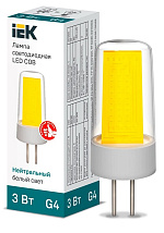 Лампа светодиодная COB капсула 3Вт 230В 4000К керамика G4 IEK