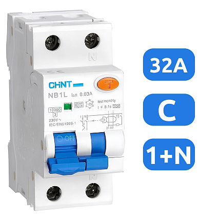 АВДТ NB1L C32/1+N 30мА, тип АC, 10кА CHINT