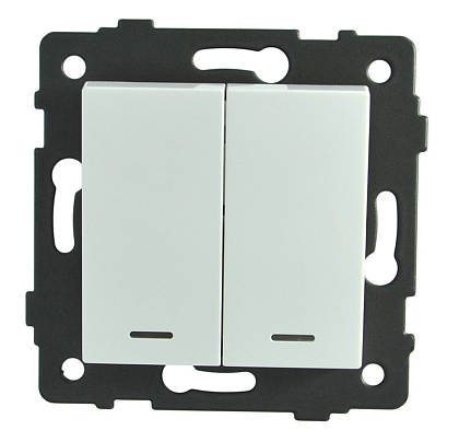 Выключатель проходной 2-кл. с подсветкой белый A-012W "Aura" AWSproducts