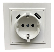 Розетка 1-я с/з с USB и TYPE C белая U1A-011 SoftTouch AWSPRODUCTS