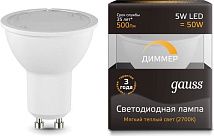 Лампа GAUSS LED DIMMER GU10 5W 220V 3000K 500Lm