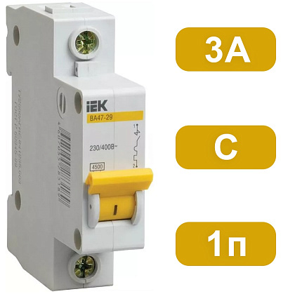 Автоматический выключатель ВА47-29 C3/1 4,5кА IEK
