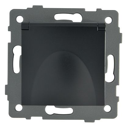 Розетка 1-я с крышкой с/з с шторками чёрная A-023B "Aura" AWSproducts