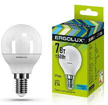 Лампа светодиодная Ergolux  LED-G45-7W-E14 Шар 4500K 172-265В)