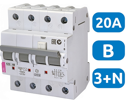 АВДТ KZS-4M B20/0.03 3+N, 30мА, тип АC, 6кА ETI