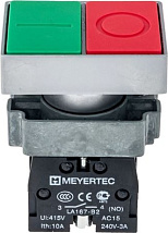 Кнопка двойная красный/зеленый, 1NO+1NC, плоский толкатель мет. MTB2-BLZ1583