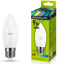 Лампа светодиодная Ergolux  LED-C35-9W-E27 Свеча 4500K 172-265В)