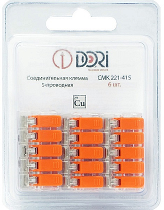 Клемма рычажковая 5 отверстий 0,08-2,5 уп6шт СМК221-415 пр WAGO DORI
