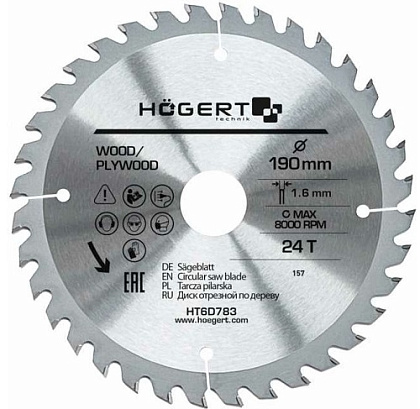 Диск пильный 190*30*24T Mn65 HOEGERT