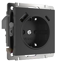 Розетка 1-я с/з с USB (тип А+С, 3А; 5-12В) Черный матовый WERKEL