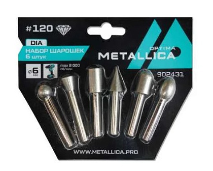 Набор шарошек алмазных P120, L=60 мм, 6 шт, по плитке, камню, бетону METALLICA