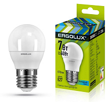 Лампа светодиодная Ergolux  LED-G45-7W-E27 Шар 4500K 172-265В)