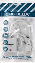 Переходник комплект ERGOLUX ELX-VA01P-HDMI (VGA-HDMI + AUX, Пластик, Белый, Пакет)