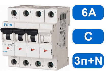 Автомат FAZ-B6/3N (В) 6А 3+N 15кА