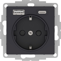 Розетка 1-я с/з USB (Тип A+C, 3А) Карбон AtlasDesign SE