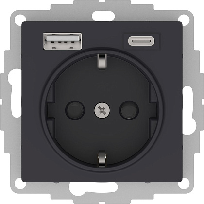 Розетка 1-я с/з USB (Тип A+C, 3А) Карбон AtlasDesign SE