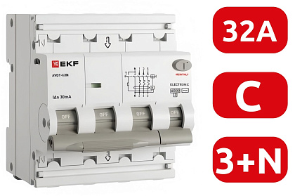 АВДТ-63N C32/3+N 30мА, тип АC, 6кА PROXIMA EKF