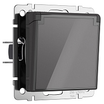 Розетка 1-я с/з со шторками и крышкой IP44 Графит акрил WERKEL