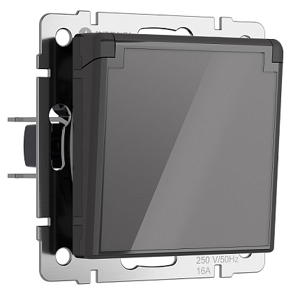 Розетка 1-я с/з со шторками и крышкой IP44 Графит акрил WERKEL