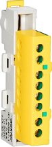 Шина изолированная KSN-6-6x9-08 PE сечение 6х9, 8 отв., крепление на DIN-рейку и поверхность, желто-
