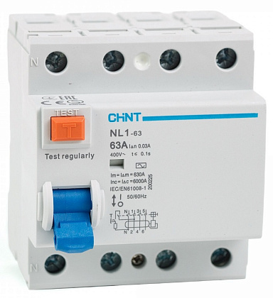 УЗО NL1-63 63/4 30mA, тип AC, 6kA CHINT