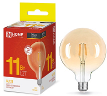 Лампа светодиодная LED-GL-125-DECO gold 11Вт 230В Е27 3000К 1160Лм золотистая IN HOME