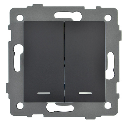 Выключатель проходной 2-кл. с подсветкой чёрный A-012B "Aura" AWSproducts