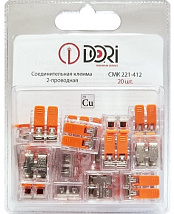 Клемма рычажковая 2 отверстия 0,08-2,5 уп20шт СМК 221-412 пр WAGO DORI