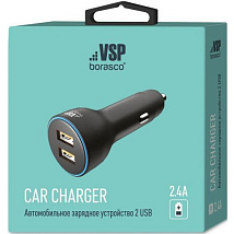 Автомобильное зарядное устройство 2USB 2.4А черное (0213)