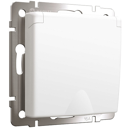 Розетка 1-я с/з со шторками и крышкой IP44 Белый матовый WERKEL
