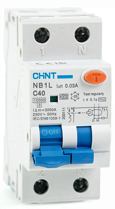 АВДТ NB1L C40/1+N 30мА, тип АC, 10кА CHINT