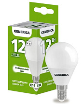 Лампа LED G45 шар 12Вт 230В 4000К E14 1200Lm GENERICA