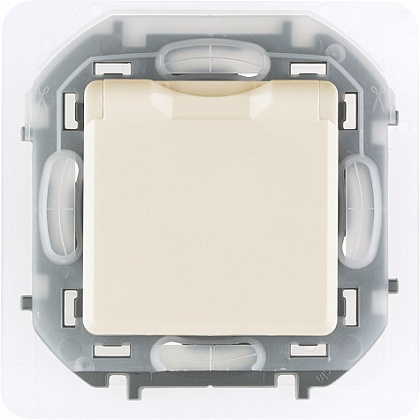 Розетка 1-я с/з со шторками и крышкой IP44 Сл.Кость INSPIRIA LEGRAND