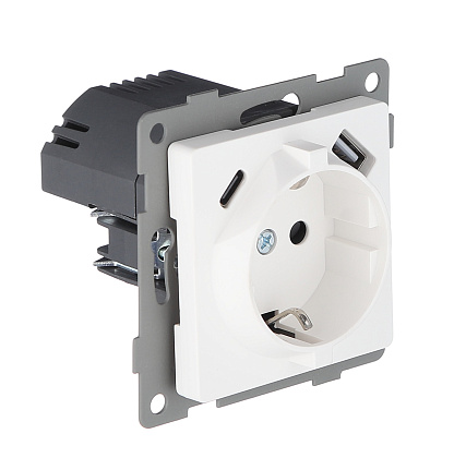 Розетка 1-я с/з с шторками с USB и TYPE C (5В, 2.1А) белая U1A-011 SoftTouch "Uno" AWSproducts