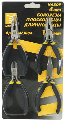 Набор шарнирно-губцевого инструмента 125 мм (бокорезы, плоскогубцы, длинногубцы прям. и загн.) (4 шт