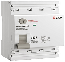 Выключатель дифференциального тока ВД-100N 4P 80А 30мА A эл-мех 6кА PROXIMA EKF