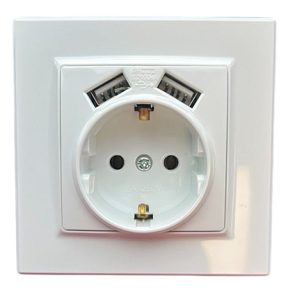 Розетка 1-я с/з с USB (5В, 2.1А) белая SD-P1017W "Standard" AWSproducts