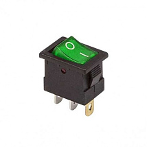 Выключатель клавишный 250V 15А (3с) ON-OFF зеленый  с подсветкой  Mini